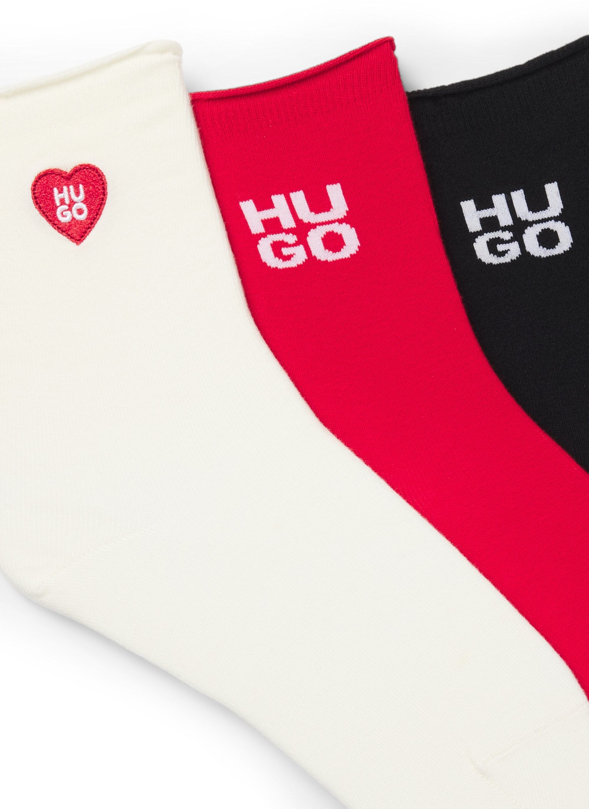 Kurzsocken HUGO UNDERWEAR "3P SH HEART CC W", Damen, Gr. 39-42, Sockengröße, open miscellaneous 960, Baumwollmischung, elastisch, Socken Kurzsocken, mit Logo-Details, Verstärkung: Zehen- und Fersenpartie