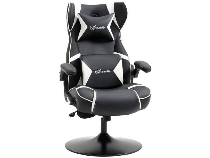 Vinsetto Gamingsessel mit Wippfunktion Gaming Stuhl mit Lautsprecher Bürostuhl PU, Schwarz, Weiß, Leder, 73x118x69 cm, Büromöbel, Bürostühle, Gamingstühle