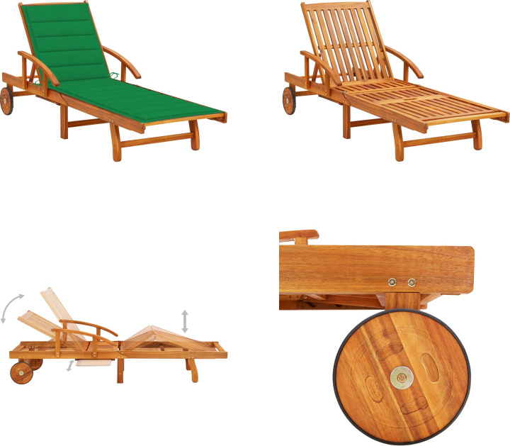 vidaXL Sonnenliege mit Auflage Akazie Massivholz - Sonnenliege - Sonnenliegen - Holz-Sonnenliege - Holz-Sonnenliegen