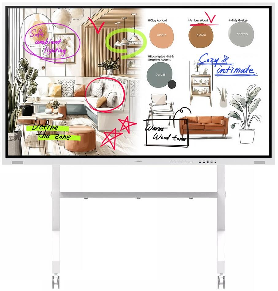 Samsung Flip WM85FX Flipchart 214,63 cm 85 Zoll inkl. Neomounts FL50-575WH1 MOVE Go XL Rollwagen LH85WMFWLGCXEN+FL50-575WH1
