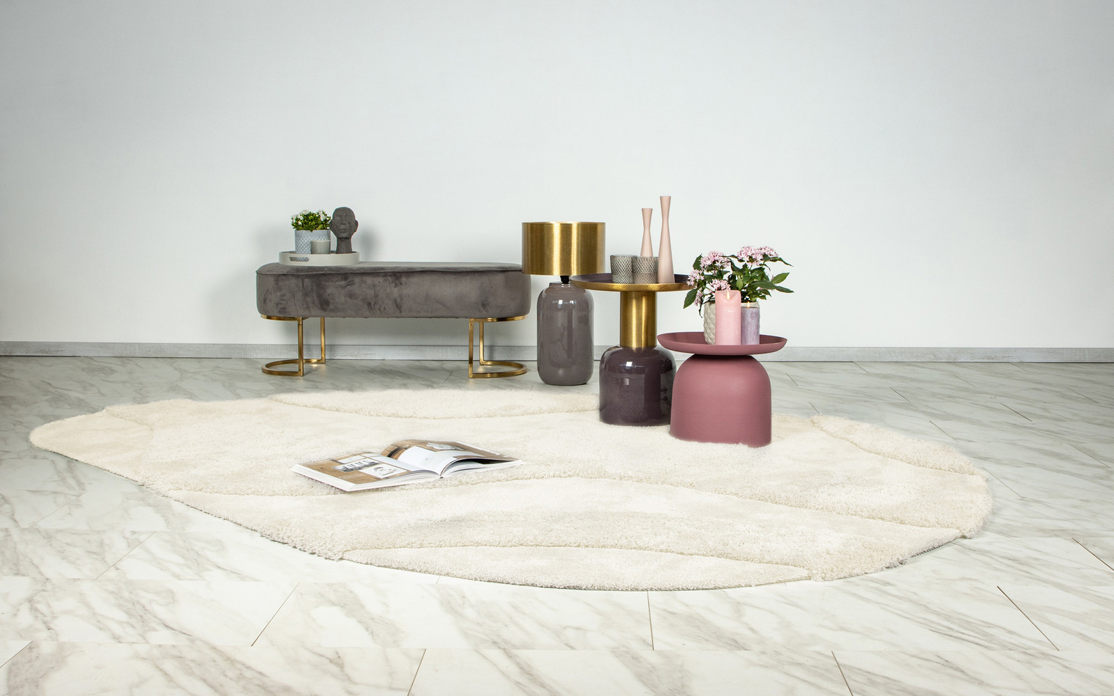 home24 Hoogpolig vloerkleed Pulp 225 beige/wit B/D: 160 x 230 cm