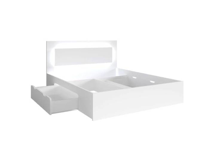 Lomadox Bett Bettgestell 140x200 cm in weiß mit 2 Bettschubladen, Kopfteil mit LED-Beleuchtung