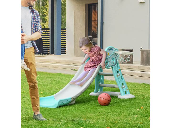 HOMCOM Toboggan Enfants Pliable avec Panier Basket, Bleu/Gris
