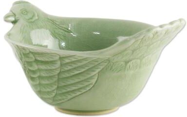 Novica Handmade Chiang Mai Chicken Celadon Ceramic Bowl (Thailand)