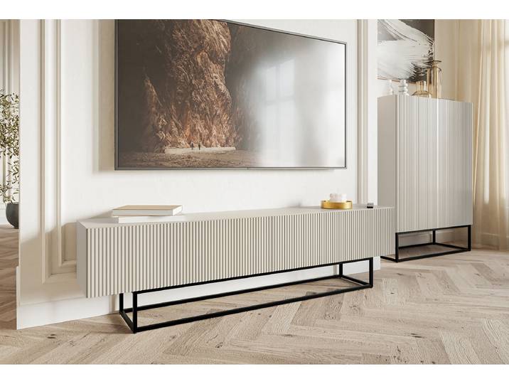 TV-Lowboard Veldio Front: MDF Mitteldichte Holzfaserplatte , beschichtet Korpus: Spanplatte, beschichtet Gestell: Metall, pulverbeschichtet
