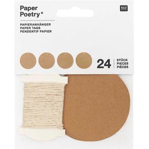 Rico-Design Hängeetiketten Paper Poetry, Ø 6,3 cm, Kraftpapier, braun, mit Öse, 24 Stück