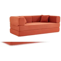 MODFU Klappsofa Cord Orange, 3-Sitzer Schlafsofa bodennah, wandelbar mit verstellbaren Armlehnen