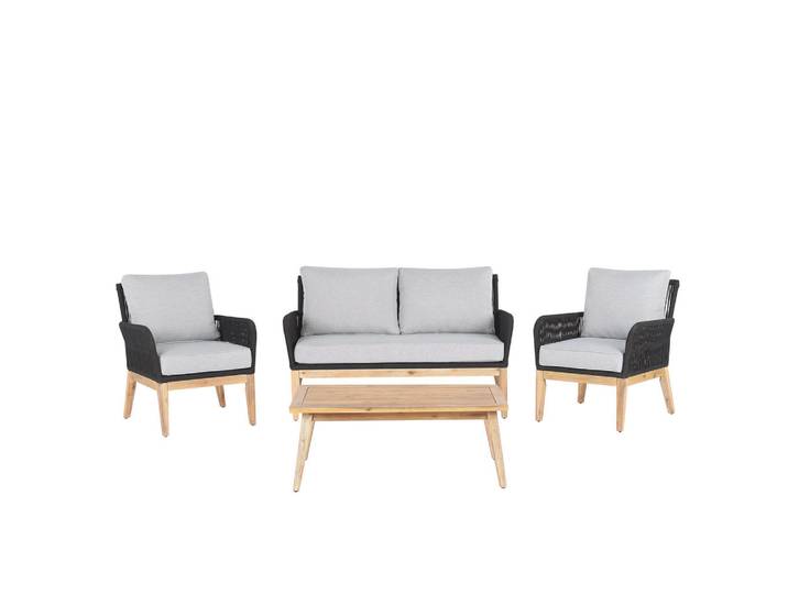 Beliani Lounge-Set 4-sitzer Akazienholz Grau Merano, Holz, Gartenmöbel, Gartengarnituren, Gartenmöbel-Sets
