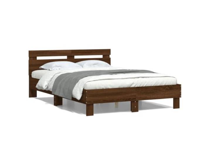 PUGYNBK Bett mit Kopfteil aus technischem Holz, 120 x 190 cm Lattenrost, braune Eiche, stabile Halterung, feuchtigkeitsbeständig