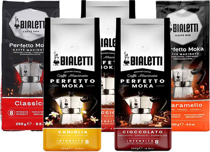 Bialetti - Perfetto Moka Probierset Aromatisierter Kaffee Gemahlen 5 X 250 G - MaxiCoffee