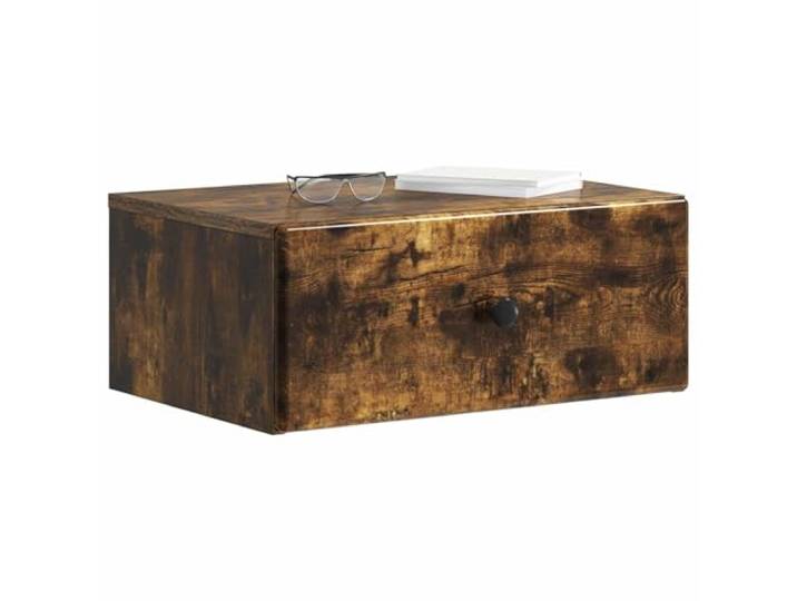 KTHLBRH Wand-Nachtschrank, 2 Stück, Eiche Rauch, 49 x 34,5 x 20 cm Technisches Holz, mit Schublade und Regal, Wandmontage, für Schlafzimmer