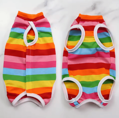 Inspire Curations Breathable Cat Recovery Suit For Post Surgery Healing & Comfort colorful Stripe xl
