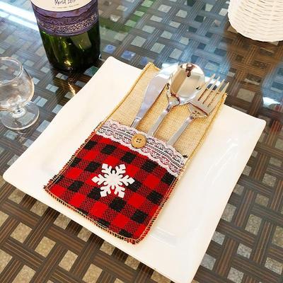 Inspired Deals Christmas Cutlery Holder Set Plaid Christmas Silverware Holder For Holiday Table Decorations Snowflake