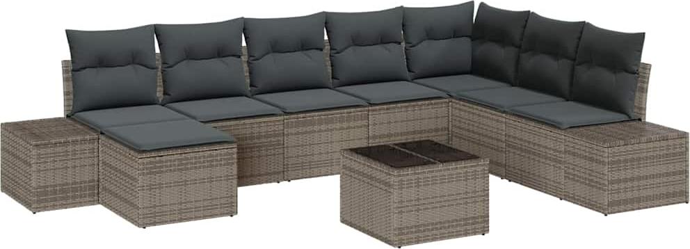 Modulares Garten-Sofa-Set 8-teilig, Poly-Rattan Grau, mit Stauraumfächern, höhenverstellbarem Tisch, UV-beständig, wetterfest