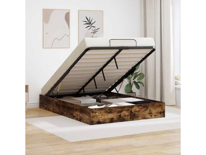 Holzspanplatte Gaslift Mechanismus Modern Ottoman Bettgestell Braun 193 x Ottoman Bettgestell mit Gaslift Stauraum Geraeucherte Eiche 193x120x25 cm Modernes Polsterbett mit Bettkasten fuer