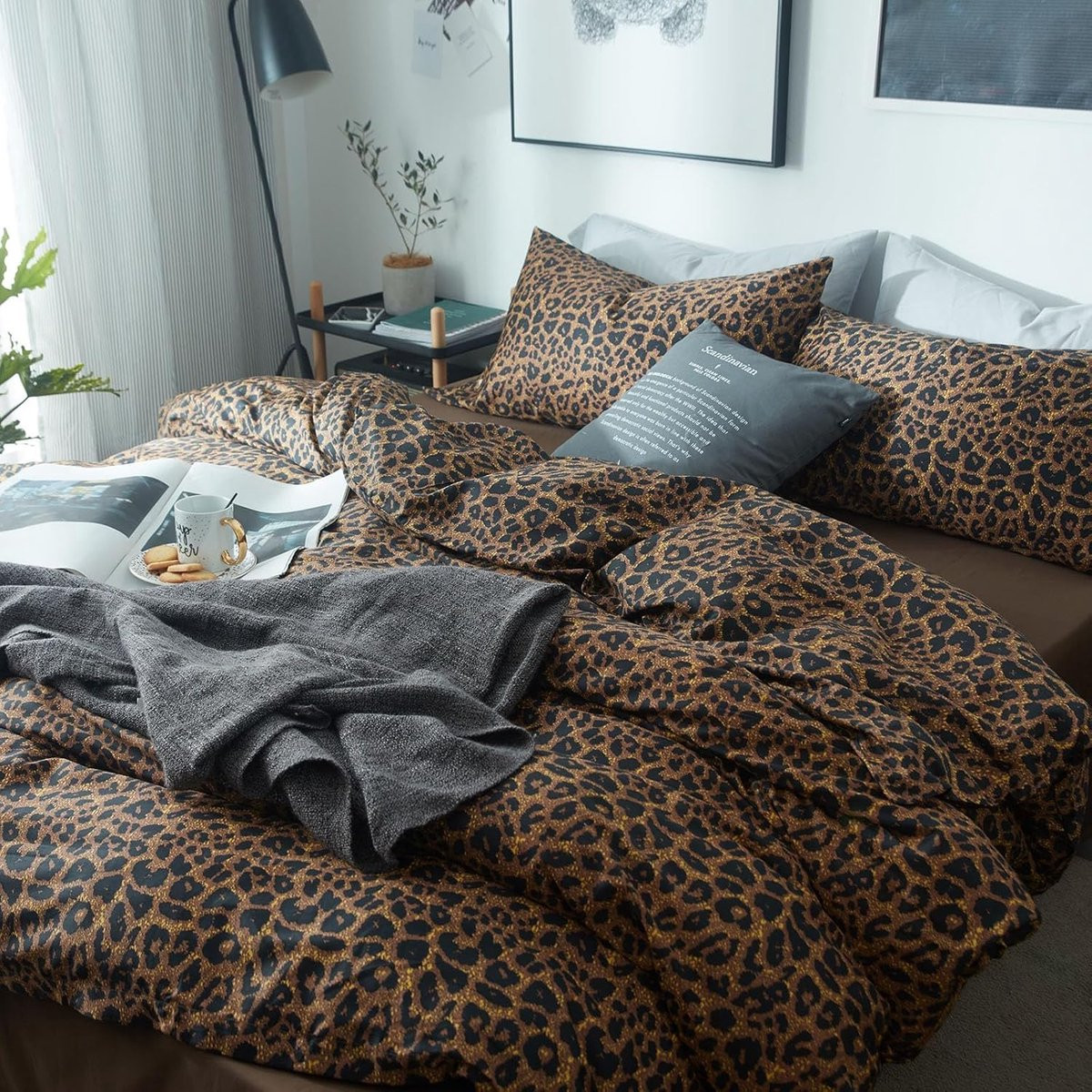 Super zachte pluche dekbedovertrekset met luipaardprint voor Queen Size bedden
