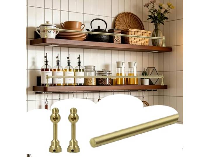 RegalgeläNder Front-Anschlagleiste Massivem Messing Schweberegale Galerieleiste Regale Kippschutz, Anpassbares Kippschutz-Set für Schränke(99inch/251.5cm)
