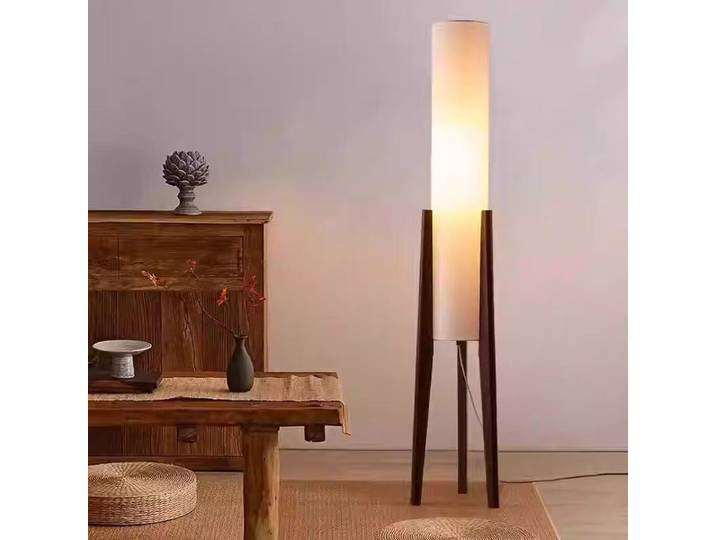 Lampadaire de salon en bois massif rétro nordique, lampadaire en bois Original en tissu, lampadaire d'éclairage de décoration de pièce