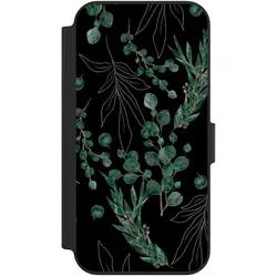 Nivocase Klapphülle für Apple iPhone 13 Handyhülle aus Kunst Leder NIVOflip schwarz Blätter Natur (Apple iPhone 13), Smartphone Hülle, Schwarz