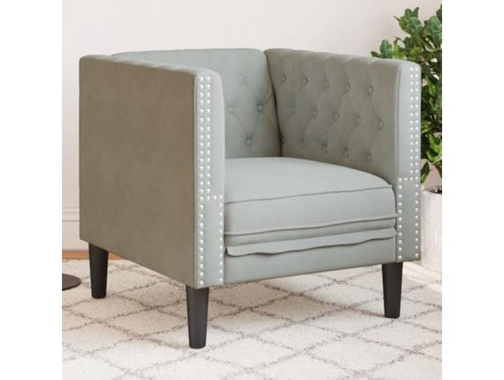 HEFZGDB Chesterfield-Sessel Hellgrau Samt Bequem Entspannen Lesen Fernsehen Plaudern Weicher Komfortabler Samtstoff Dick Gepolsterte Sitzfläche Armlehnen Rückenlehne Klassischer Stil