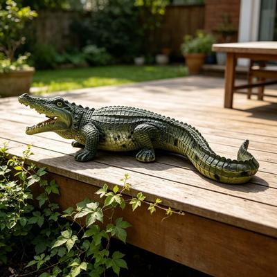 "GDFStudio - 23"" Resin Simulated Crocodile Statue Indoor Outdoor Garden Pond Backyard Art Decor"