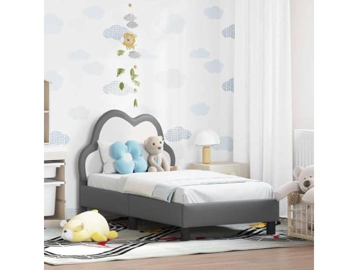 Holzwerkstoff Konstruktion Modernes Plattform Design Bettgestell Hellgrau Kinderbettgestell mit Kopfteil Hellgrau 70 x 140 cm PU Stabil mit Stauraum Modernes Design