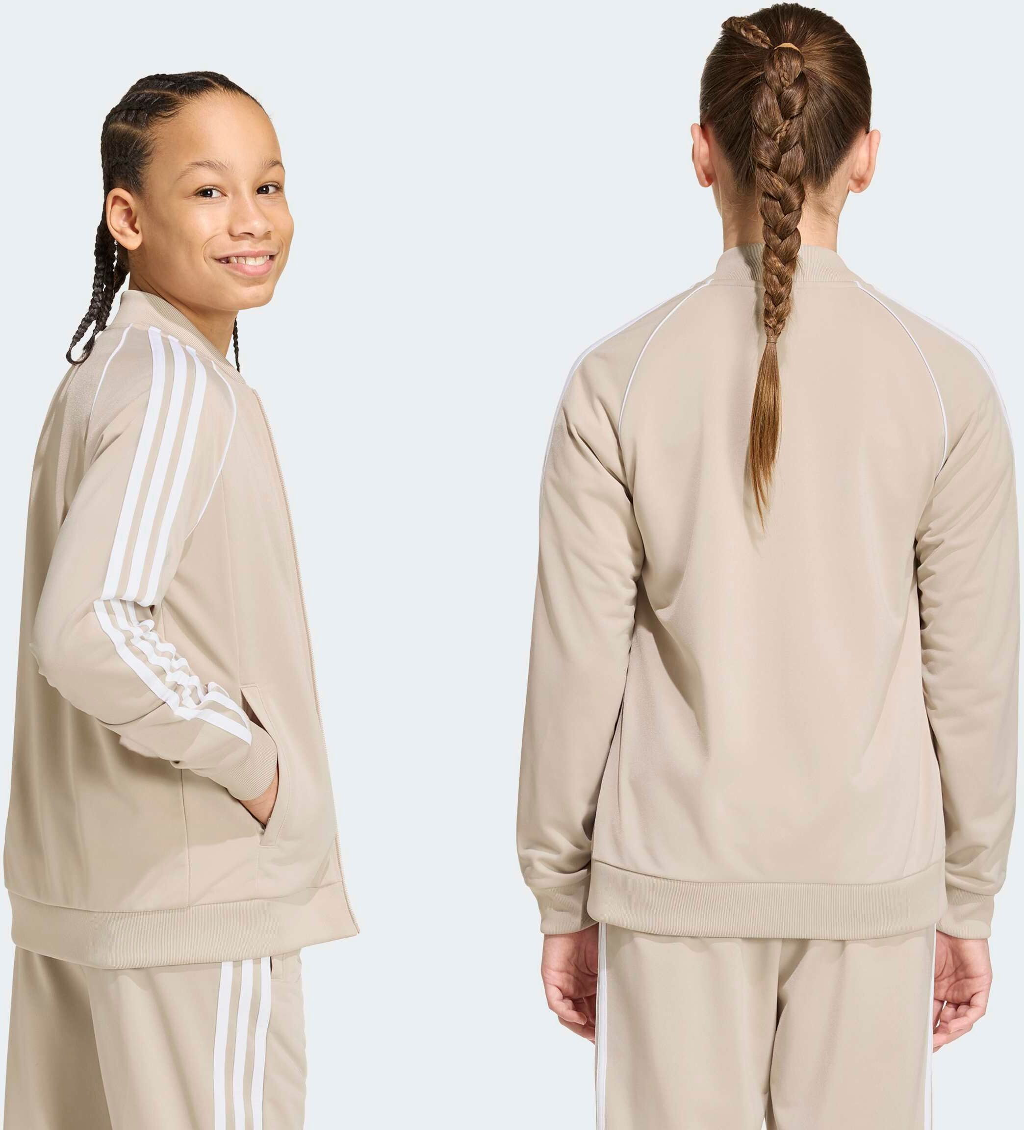 Outdoorjacke ADIDAS ORIGINALS "SST", Kinder, Gr. 164, beige (khaki three), Obermaterial: 100% Polyester, Jacken Outdoorjacke khaki three 164
