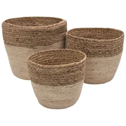 byRoom Körbe 3er Set mit weißem Rand, Ø38 x 33cm, Ø33 x 28cm, Ø27 x 23cm, 3er Set, natur