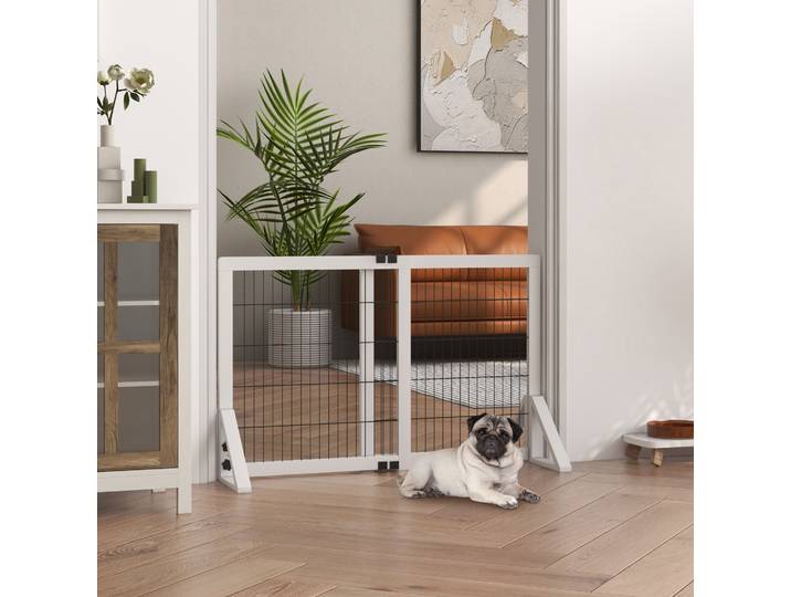 PawHut Barrière Chien Réglable 63-106cm Bois Acier Blanc