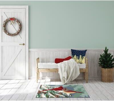 Lush Decor Frontporch Cardinal Christmas Day Indoor/Outdoor Rug