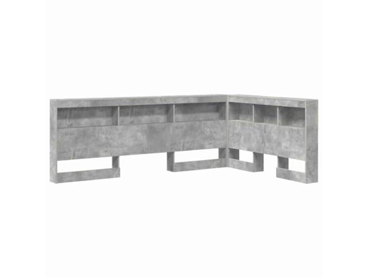 Kopfteil, Grau, Beton, Holz, mit Station Technisches Holz, L-förmiges Gestell, Ablagen, Stahlrahmen, freistehende Montage