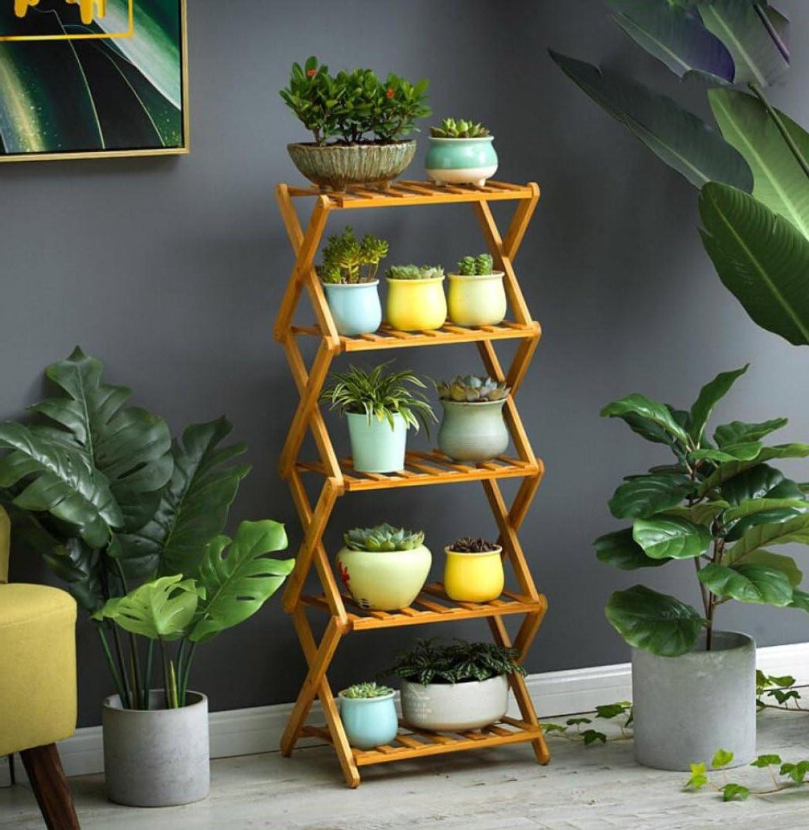 Bloemenstandaard Plantenrek Bamboe Ladder - 5 Laags - Natuurlijk Hout