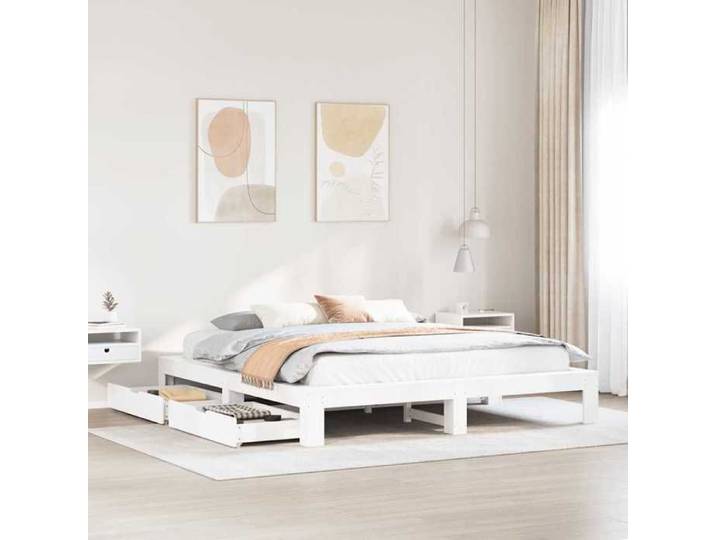 Cadre de lit sans matelas blanc 180x200 cm bois massif de pin sommier cadre de lit double cadre de lit en bois 3308991