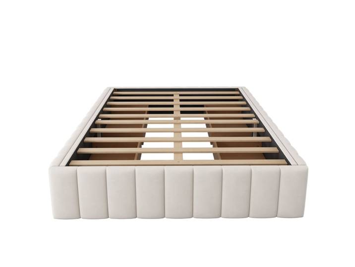 Lit rembourré en velours de coton beige 140x200 cm