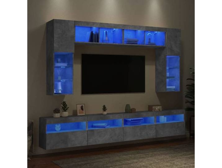 Ensemble de meubles TV muraux 8 pcs et lumières LED gris béton 3216767