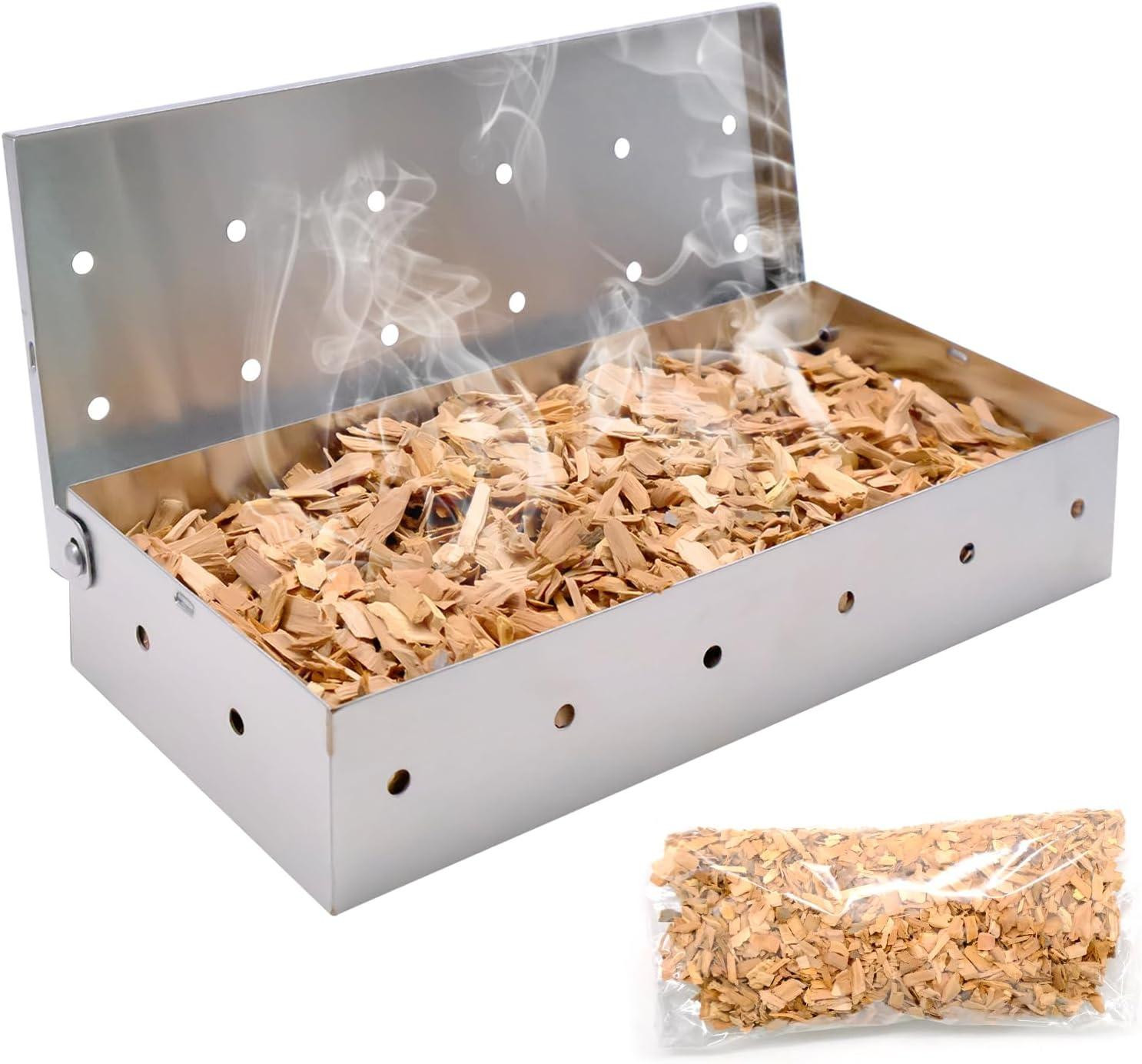 Rookbox van roestvrij staal met 150 gram appelhoutsnippers voor gasgrills