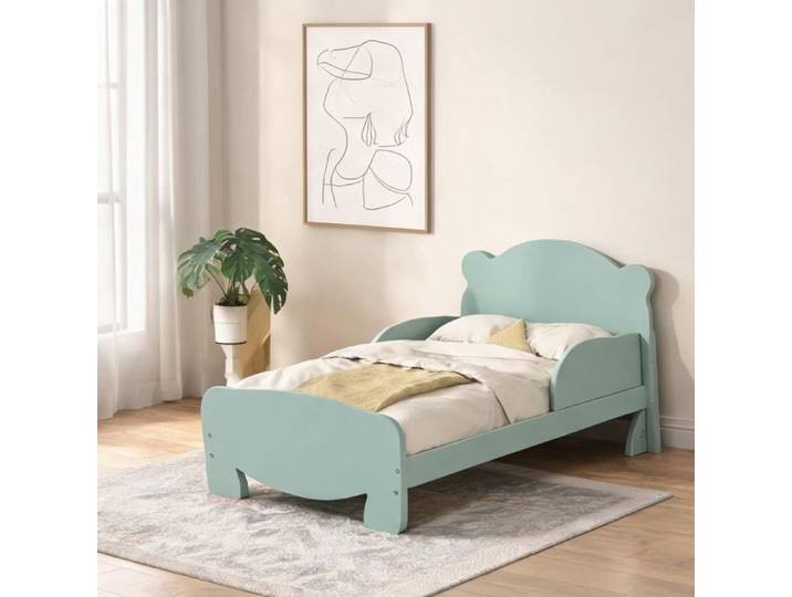 Lit enfant 70x140 cm à thème ours barrières de sécurité MDF vert hauteur réduite