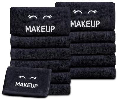 White Classic Black Makeup Towels 13x13, Soft Cotton Face Cloth Set