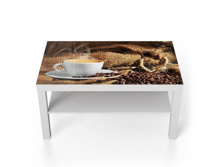 DEQORI Glastisch weiß groß 90x50 cm Motiv Espresso Eleganz ausgefallener Beistelltisch aus Glas Hochglanz Couchtisch fürs Wohnzimmer moderner Couch Tisch mit Design