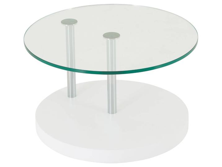 Salontisch Nizza Weiss, Glas, Lack Weiss, Rollbar,
