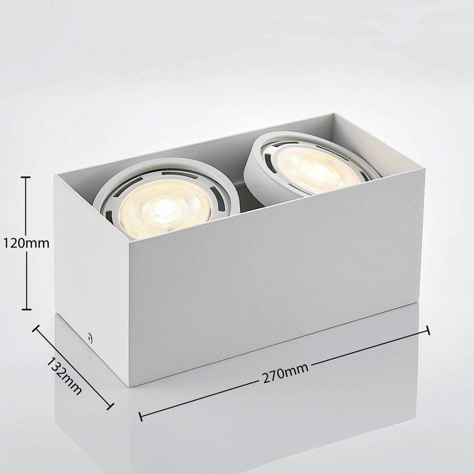 Arcchio downlight Mabel, 2-bulb, 27 cm, white, GU10 Mabel Arcchio, dimmable, White / opal, Kitchen, Aluminium, Modern, Ceiling Light