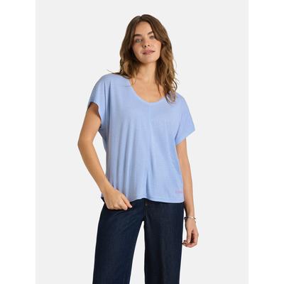 Blusenshirt LIEBLINGSSTÜCK "CrenildaL", Damen, Gr. S, blau (449, air blau), Obermaterial: 50% Baumwolle, 50% Viskose, loose fit, V-Ausschnitt, Shirts Blusenshirt, aus Baumwolle und Viskose