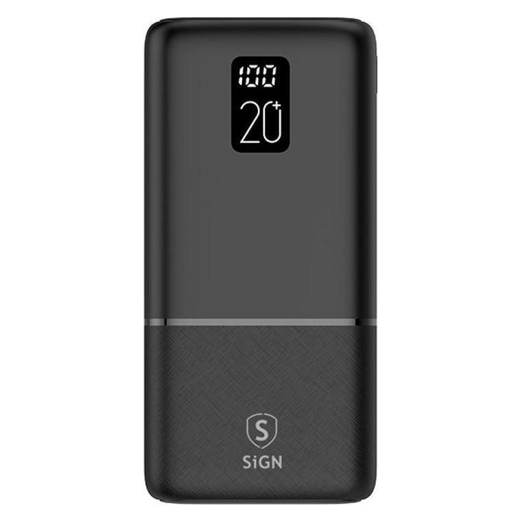 SIGN Powerful Q.C Powerbank 20000mAh, 2.1A - Black (Kabelgebunden) (SNPB-20BK)