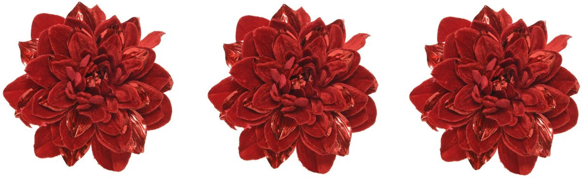 Decoris Kerstboom bloem - 4 stuks - Rood - Kunststof - 16 cm