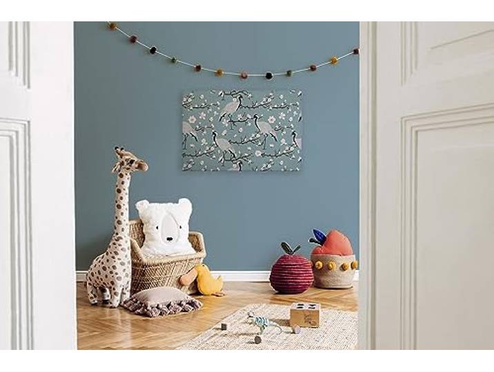 A.S. Création Leinwandbild japanische Kraniche Tiere - Kunstdruck blau weiß - 90x60 cm Querformat - Moderne Wanddekoration Schlafzimmer Wohnzimmer Küche - Bild auf Keilrahmen