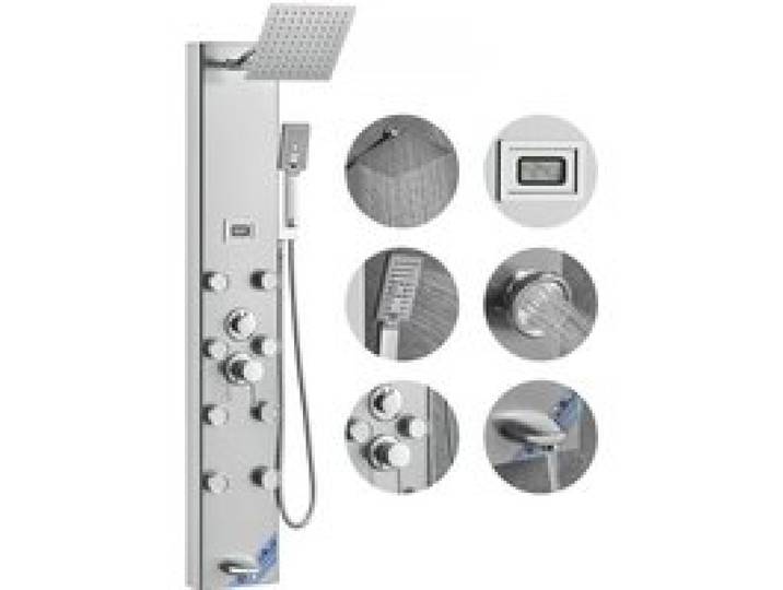 VEVOR Duschpaneelsystem, 5 Duschmodi, Duschpaneelturm mit Digitalanzeige, Regenfall, 8 Massagedüsen, Wannenauslauf, Handbrause mit 3 Einstellungen, 59-Zoll-Schlauch, Wandduschset aus Edelstahl