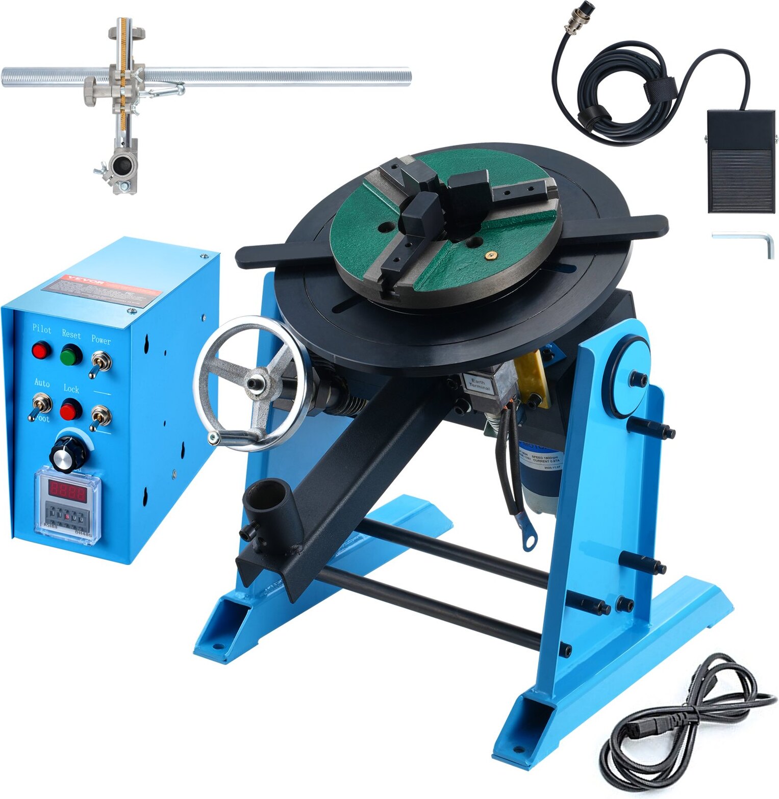 Schweißdrehtisch 80 W Schweißpositionierer 1-12 U/min Manipulator 30 kg(Horizontal)/15 kg(vertikal) Drehtisch 0-90° Neigungswinkel KD200-Dreibackenfutter zum Schneiden, Schleifen, Montieren