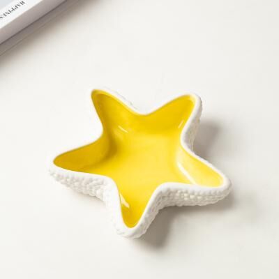 Youfap Market Unique 3D Starfish Ceramic Cigar Ashtray, Modern White Ceramic Trinket Display Tray, Custom Home Living Room Decoration yellow