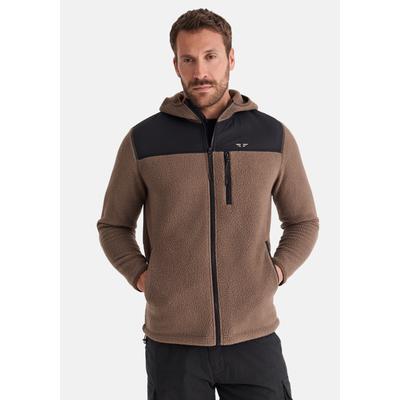 Sweatjacke HERO BY JOHN MEDOOX "JEAN Teddyfleecejacke Hoody", Herren, Gr. L, braun (braun colorot block), 100% Polyester, regular fit, ohne Ausschnitt, Sweatjacken Sweatjacke, Teddyfleecejacke Hoody für Herren