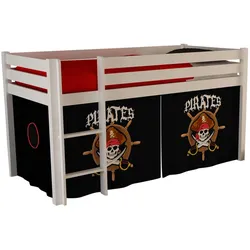 KINDERBETT Karolina 210x114x106 Massivholz Weiß Textilset Pirate